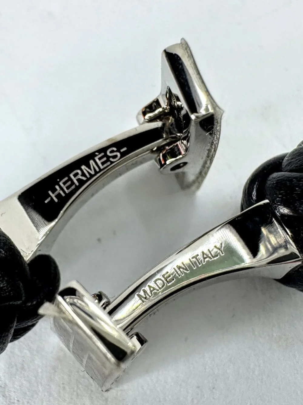 Vintage Hermès Noir Leather Pom-Pom Pompon Knot Cufflinks with Box SS393